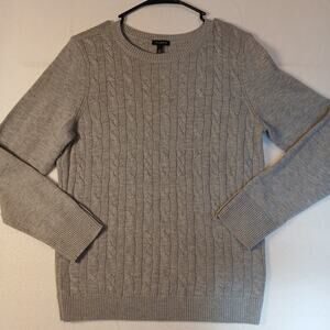 Talbots Cable Knit Sweater Gray Nylon Lambswool Long Sleeve Pullover Womens M